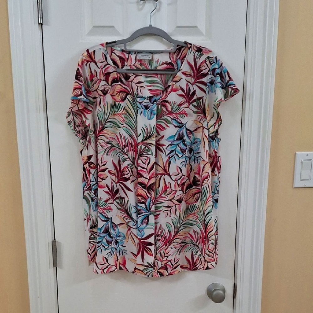 Tropical Print Women's Cap Sleeve Top - Tahari by Arthur S. Levine - 1X